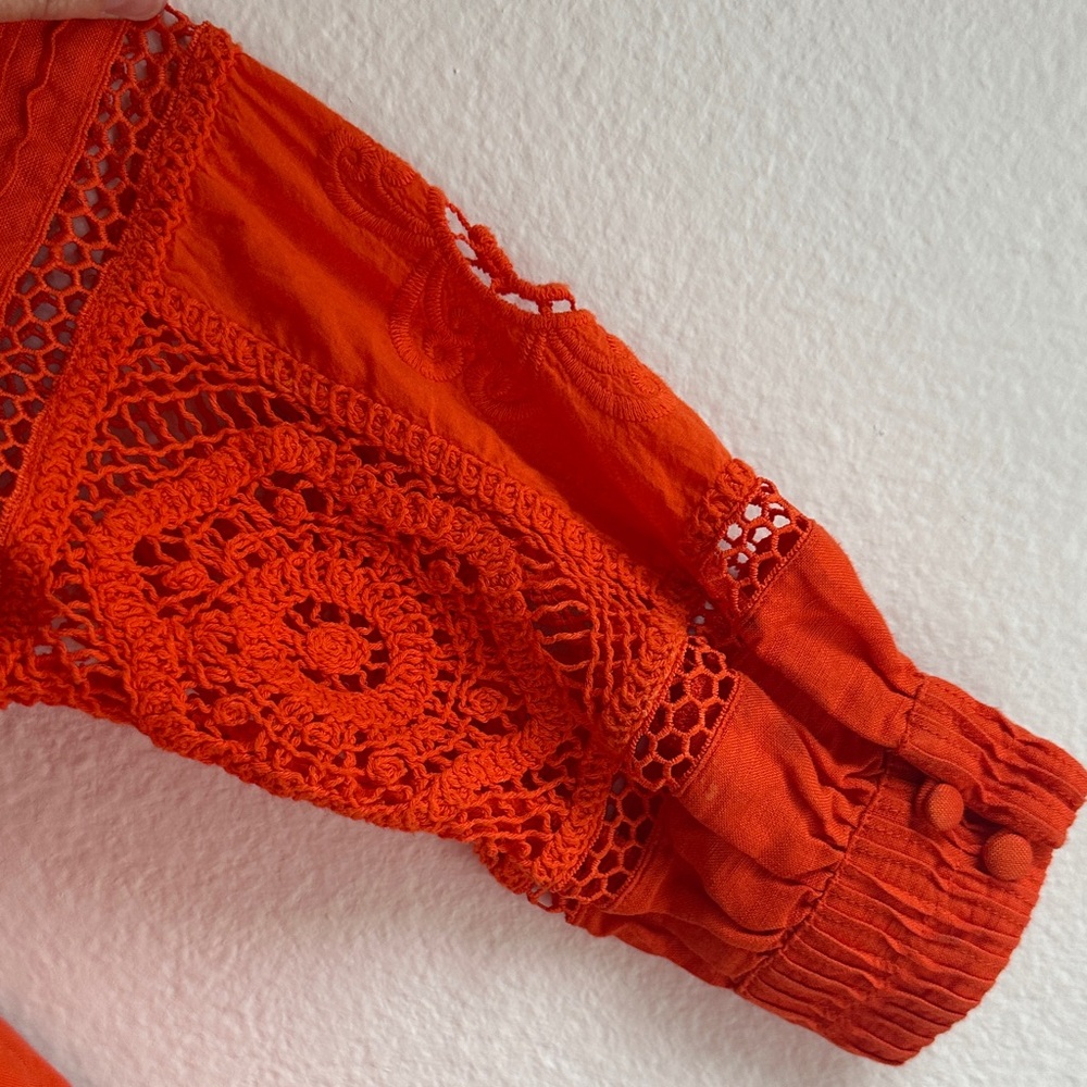 HUNTER BELL Orange Eyelet Lace Peasant Blouse - Picture 10 of 10